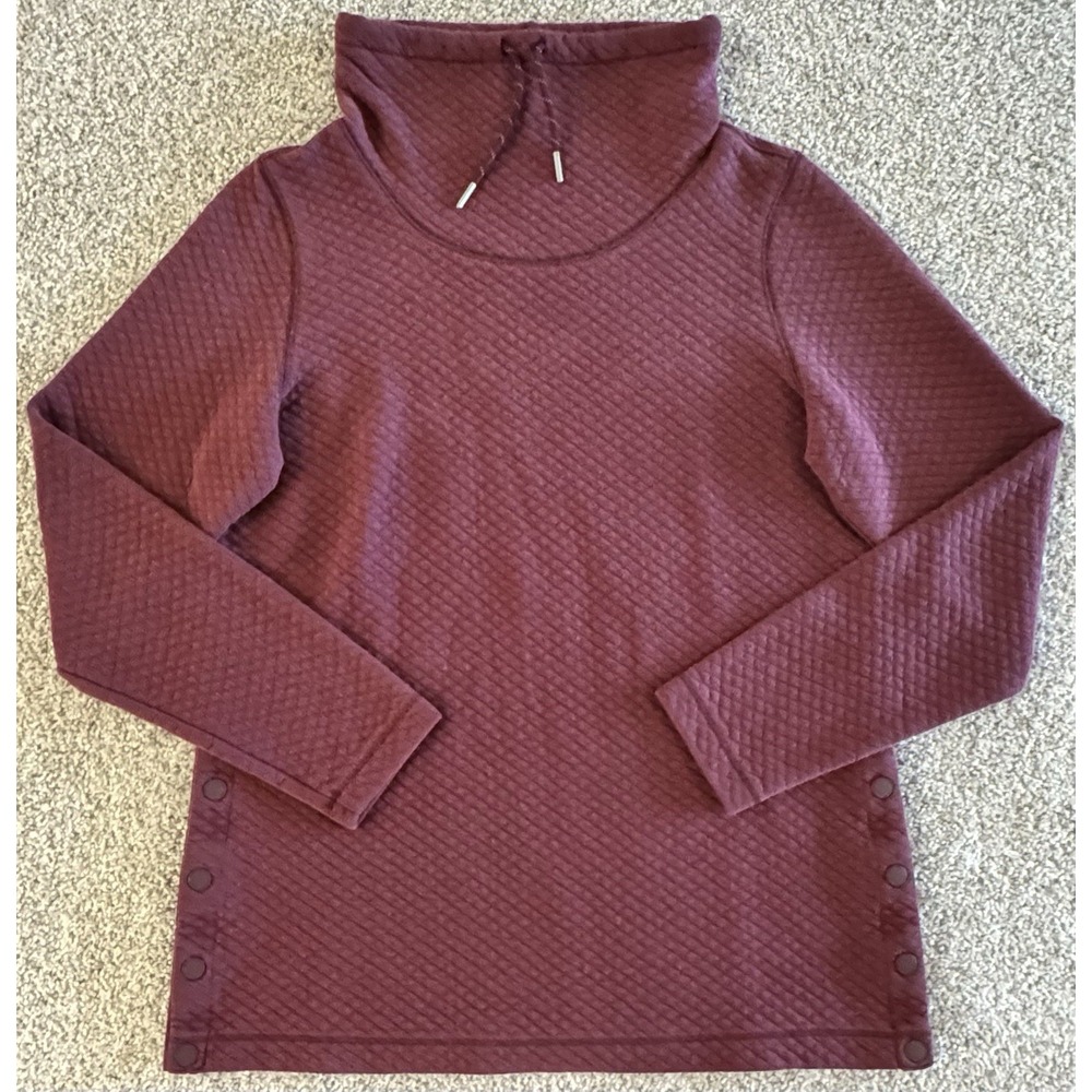 LL Bean SoftLight Quilted Funnelneck Pullover Womens Small Plum Side Snaps Mock